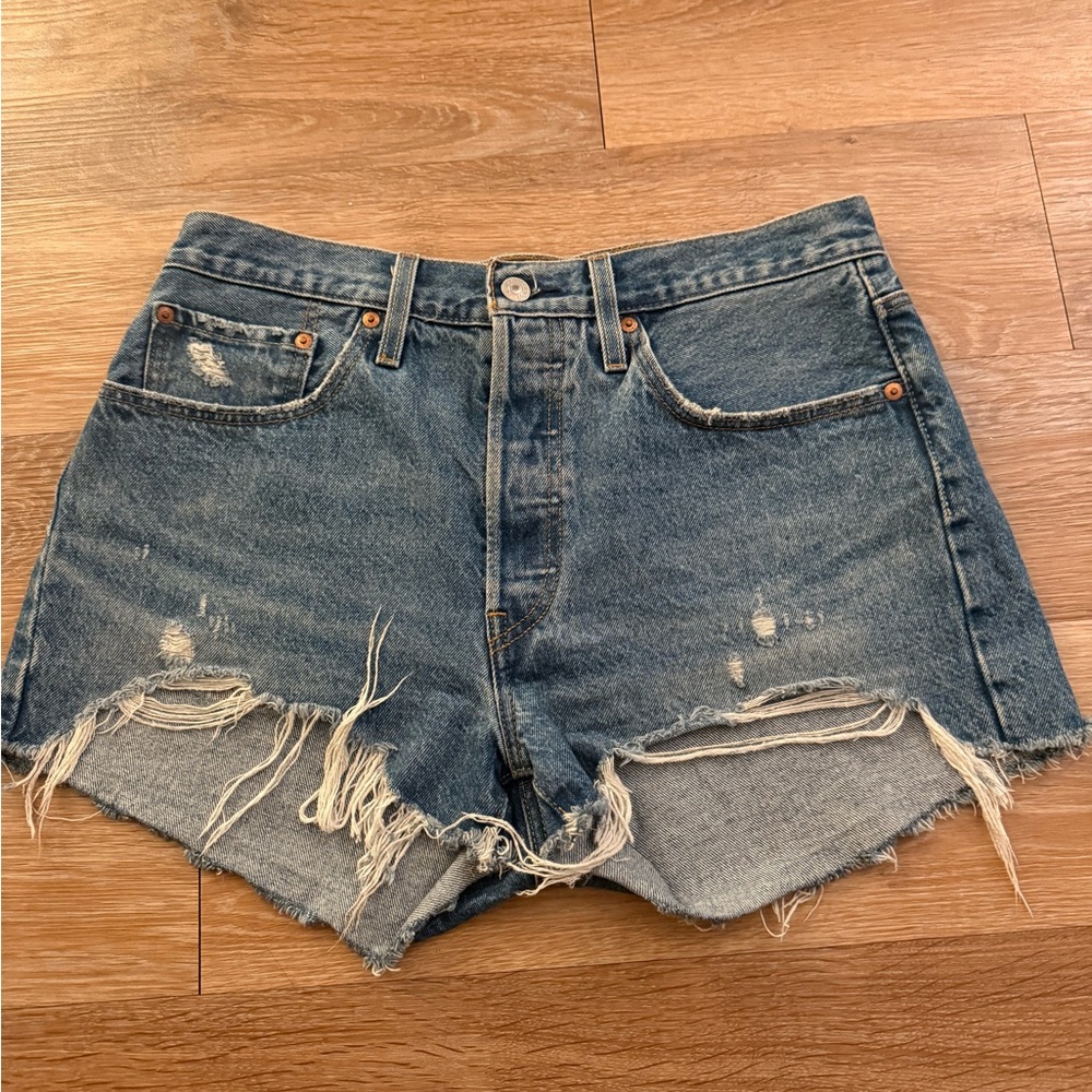 Levi's Blue Distressed Jean Shorts